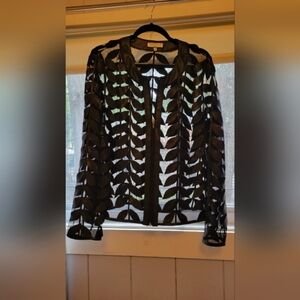 Chic Black Sheer Leaf Design Blouse
